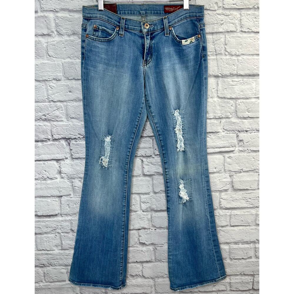 Vintage Blue 2 Womens Size 28 Distressed Light Wash Low Rise Flare Leg Jeans